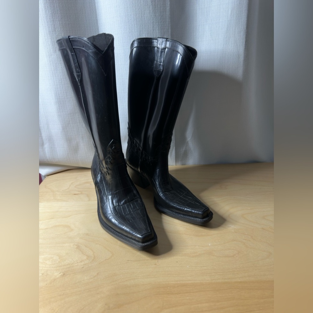 Donald J. Pliner Black Western Heeled Rain Boots